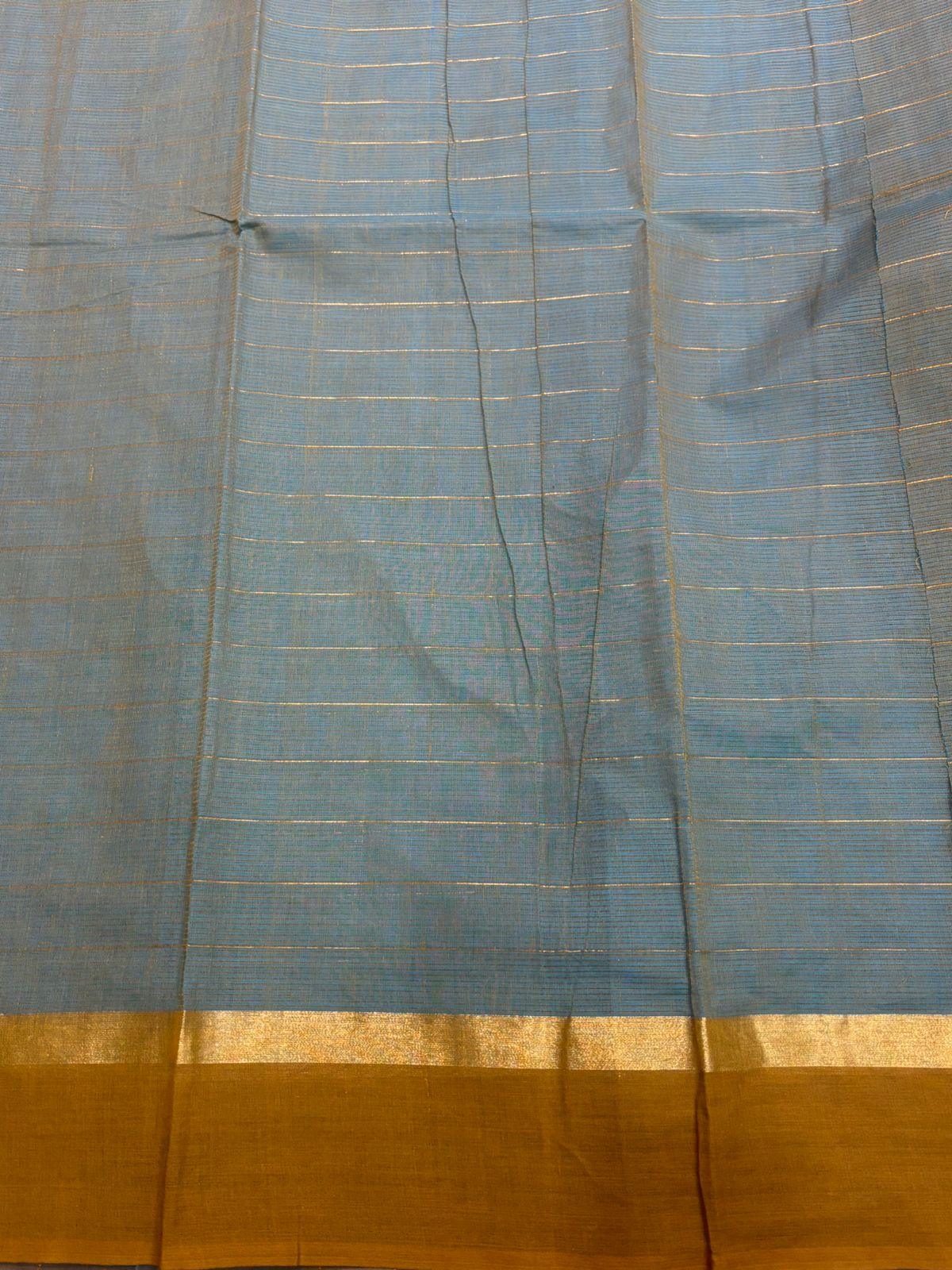 MANGALAGIRI COTTONS BODY ANANDA BLUE CHECKS DESIGNER BORDER ZARI PALLU AND BLOUSE RUNNING