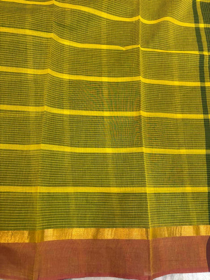 MANGALAGIRI COTTONS BODY GREEN CHECKS DESIGNER BORDER ZARI PALLU AND BLOUSE RUNNING - pochampallysarees.com