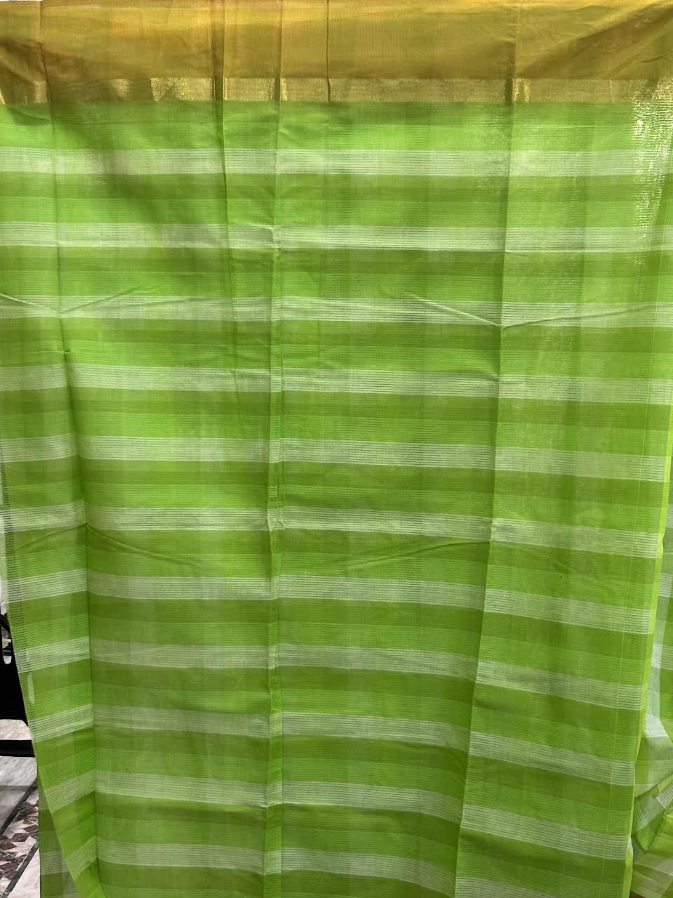 MANGALAGIRI COTTONS BODY GREEN WHITE CHECKS BORDER GREN PALLU AND BLOUSE CHECKS - pochampallysarees.com