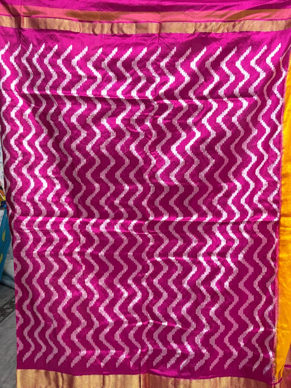 Semi Pochampally Ikat Silk Yellow Pink