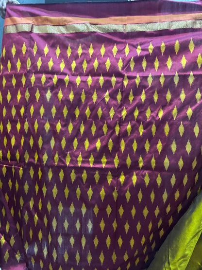 Pochampally Ikat Silk Yellow Maroon Sari