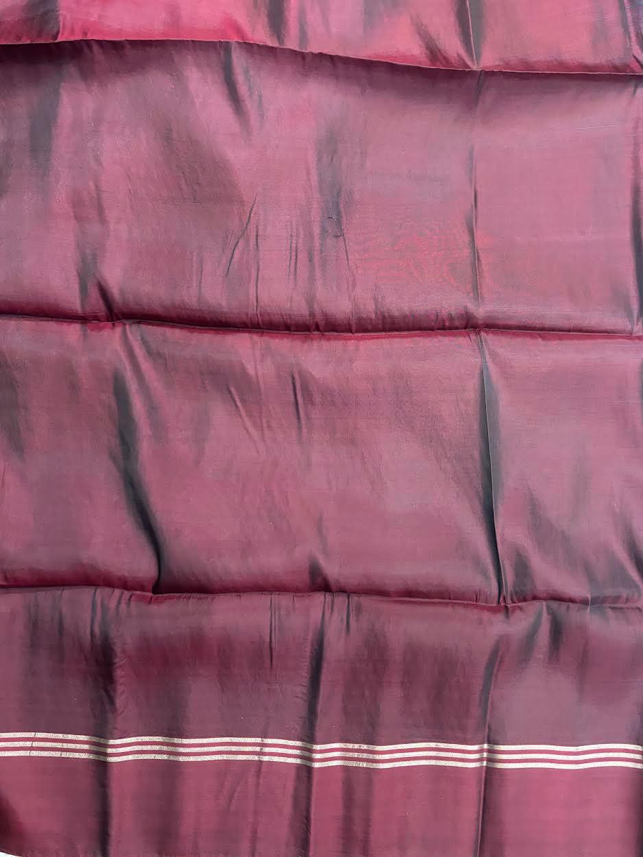 PURE SOFT SILK SAREE BLUE AND OLIVE MAROON WITH ALLOVER BUTTI DESIGN WEAVES IN BORDER AND PALLU TISSUE STYLE - pochampallysarees.com