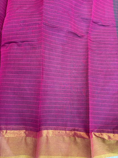 MANGALAGIRI COTTONS BODY CHOCOLATE CHECKS DESIGNER BORDER ZARI PALLU AND BLOUSE RUNNING - pochampallysarees.com