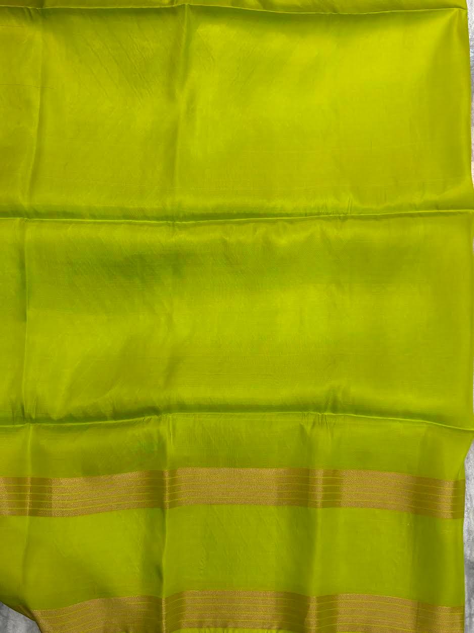 PURE SOFT SILK SAREE PARROT GREEN AND PARROT GREEN WITH ALLOVER BUTTI DESIGN WEAVES IN BORDER AND PALLU TISSUE STYLE - pochampallysarees.com