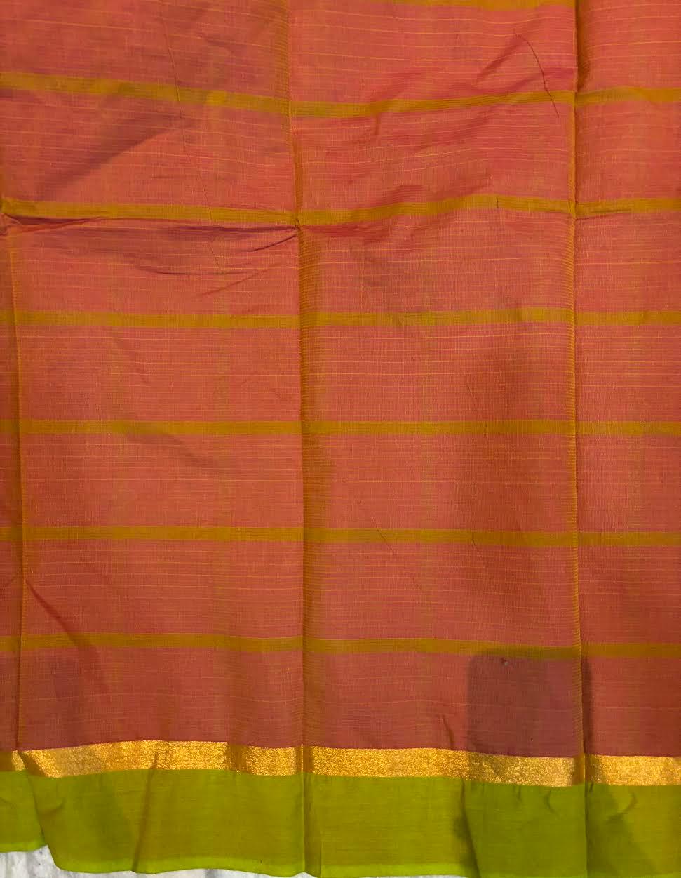 MANGALAGIRI COTTONS BODY RED CHECKS DESIGNER BORDER ZARI PALLU AND BLOUSE RUNNING - pochampallysarees.com