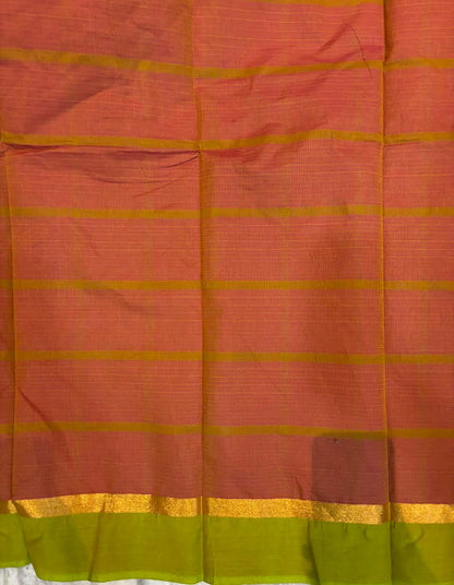 MANGALAGIRI COTTONS BODY RED CHECKS DESIGNER BORDER ZARI PALLU AND BLOUSE RUNNING - pochampallysarees.com