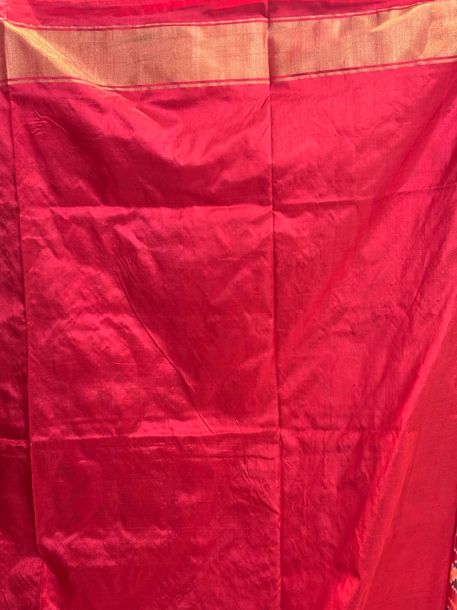 POCHAMPALLY IKKAT SILK PATOLA RED SARI BLOUSE PLAIN RED - pochampallysarees.com