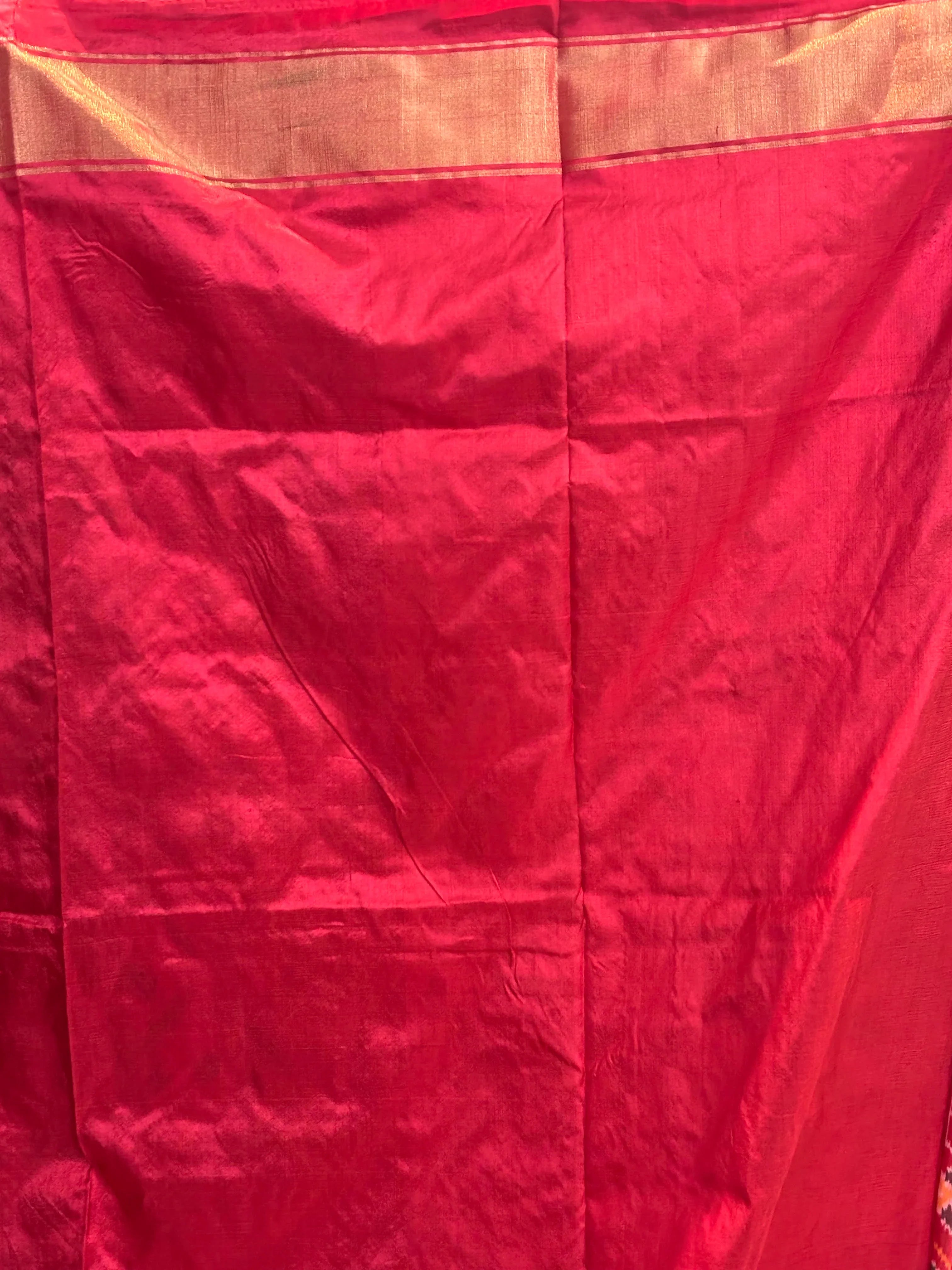 POCHAMPALLY IKKAT SILK PATOLA RED SARI BLOUSE PLAIN RED - pochampallysarees.com