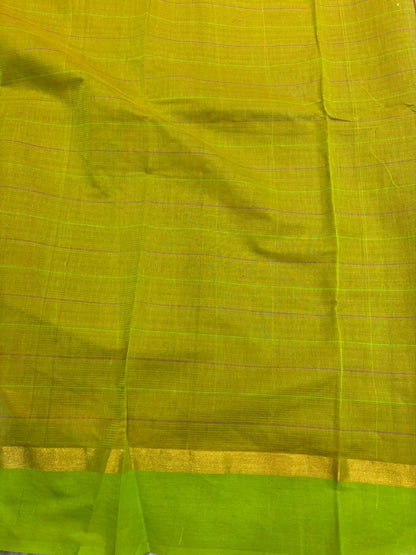 MANGALAGIRI COTTONS BODY BROWN CHECKS DESIGNER BORDER ZARI PALLU AND BLOUSE RUNNING