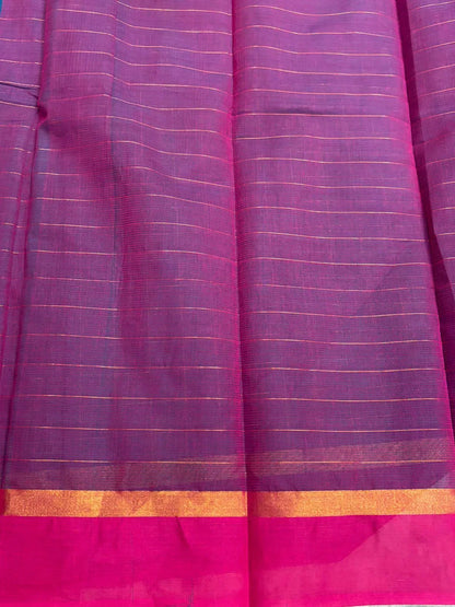 MANGALAGIRI COTTONS BODY NAVY BLUE CHECKS DESIGNER BORDER ZARI PALLU AND BLOUSE RUNNING