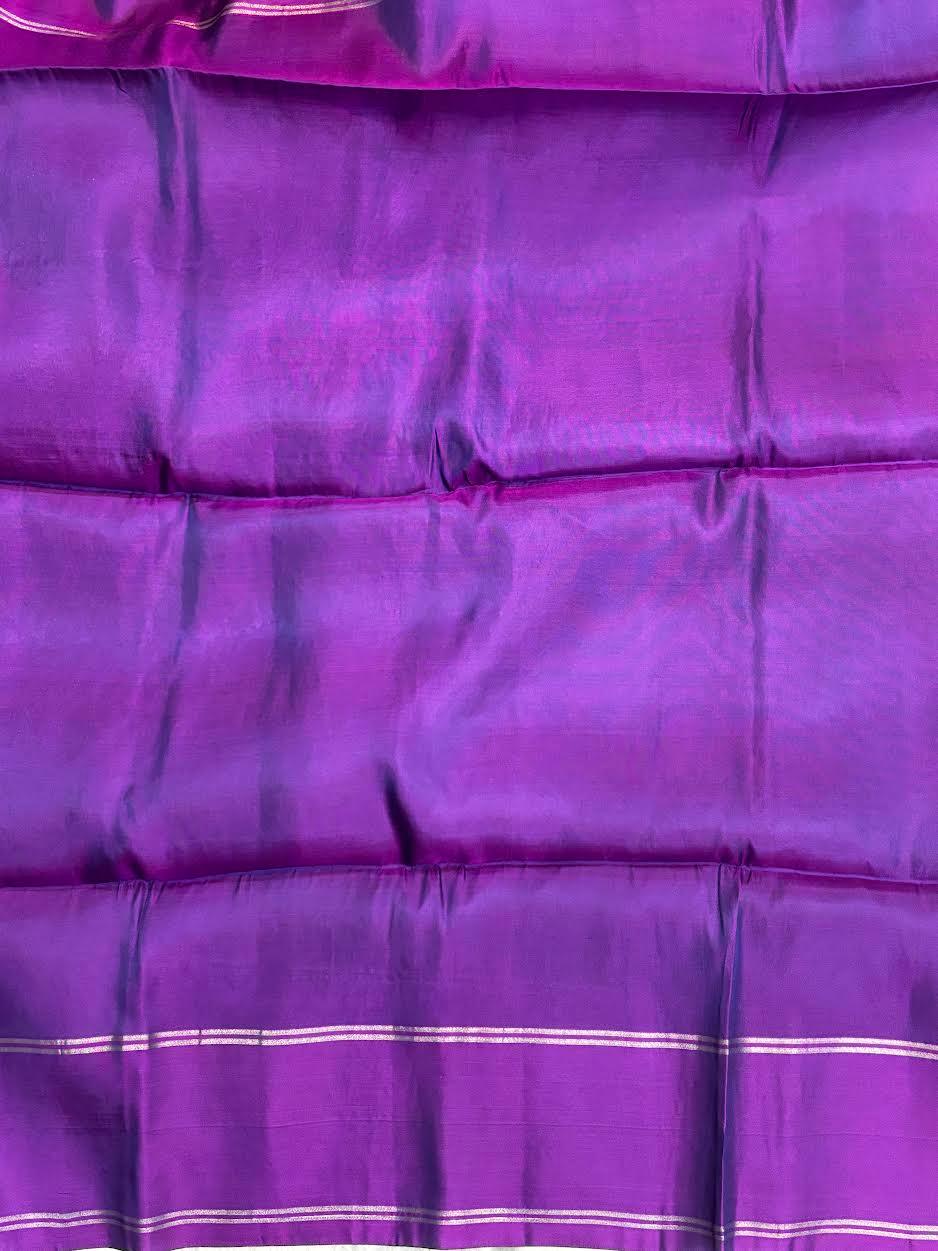 PURE SOFT SILK SAREE GREEN AND PURPLE WITH ALLOVER BUTTI DESIGN WEAVES IN BORDER AND PALLU TISSUE STYLE - pochampallysarees.com