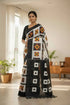 POCHAMPALLY DOUBLE IKKAT COTTON WHITE BODY BORDER BLACK SARI BLOUSE BLACK - pochampallysarees.com