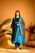 POCHAMPALLY DOUBLE IKKAT COTTON TOP BLACK PANT BLUE DUPATTA BLACK SUITE -C14 - pochampallysarees.com