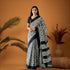 POCHAMPALLY DOUBLE IKKAT COTTON MIDDLE WHITE BODY BORDER PALLU AND BLOUSE BLACK SARI - pochampallysarees.com