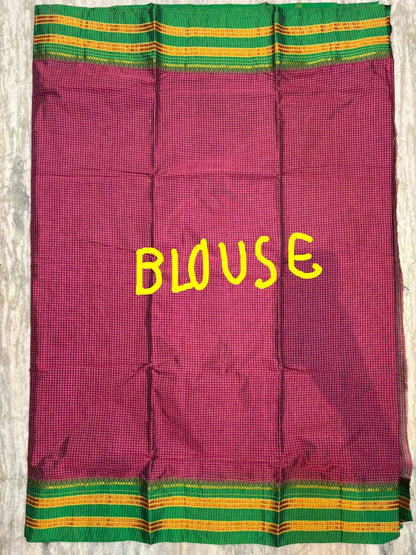 Pure Gadwal Silk Saree with Traditional Zari Checks and Contrast Kuttu Temple Border - pochampallysarees.com