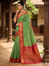 PURE GADWAL COTTON BODY GREEN CHECKS BORDER RED SARI WITHOUT BLOUSE - pochampallysarees.com