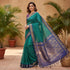PURE GADWAL COTTON BODY RAMA GREEN CHECKS BORDER BLUE SARI WITHOUT BLOUSE - pochampallysarees.com