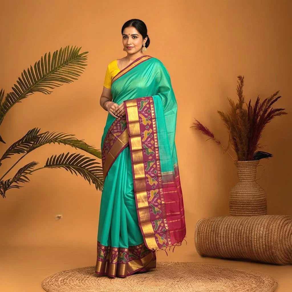 PURE GADWAL COTTON SARI RAMA GREEN - pochampallysarees.com