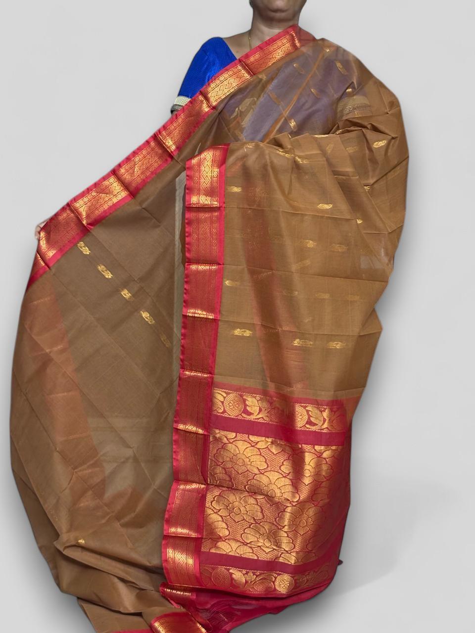 Pure Gadwal Cotton Sari Brown Red Online In Hyderabad