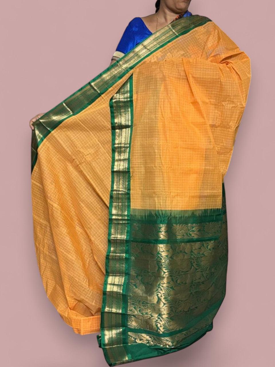 Pure Gadwal Cotton Sari Light Yellow Green Online In Hyderabad