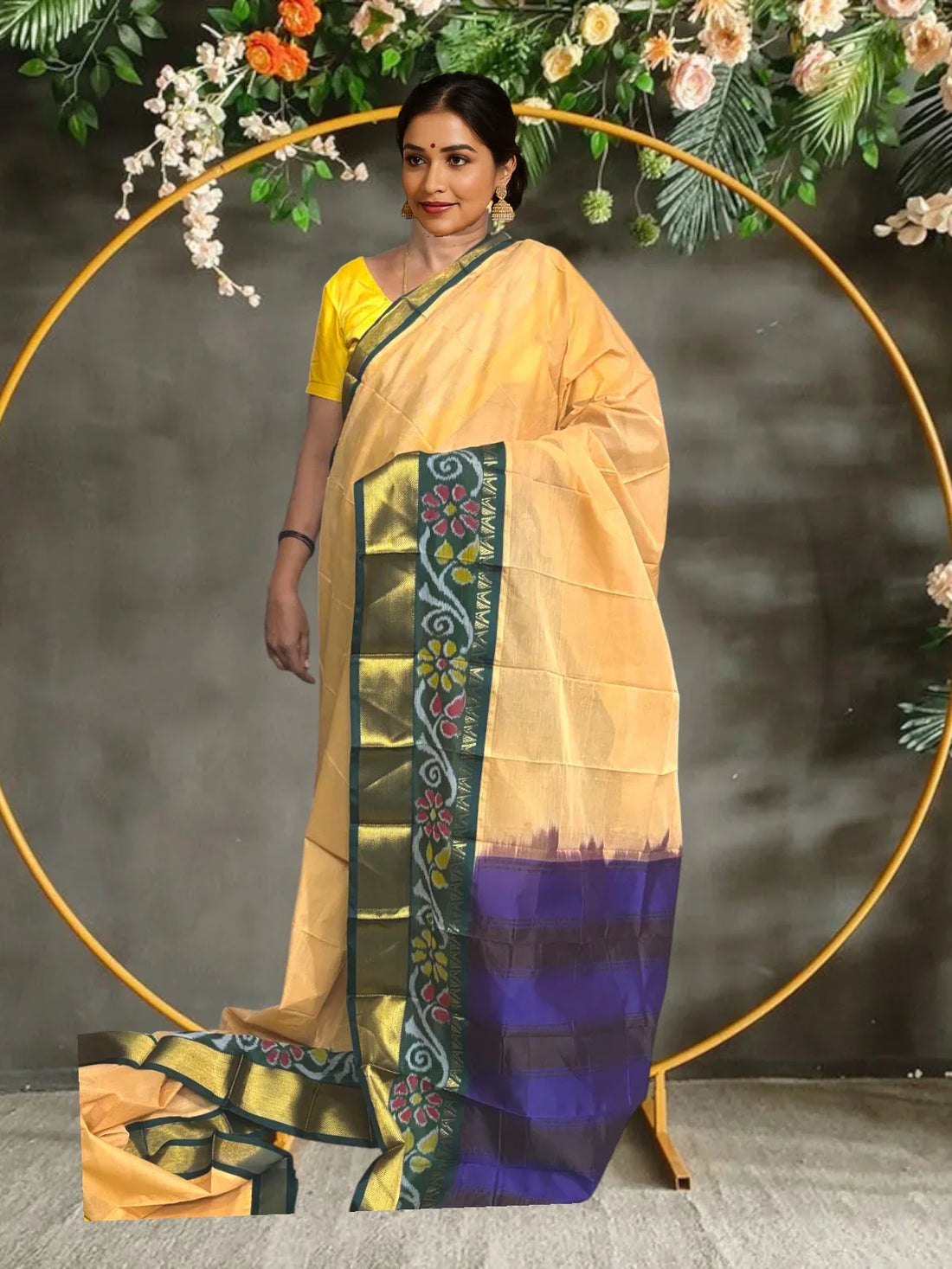 PURE GADWAL COTTON SARI LIGHT YELLOW