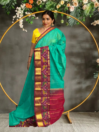 PURE GADWAL COTTON SARI RAMA GREEN - pochampallysarees.com