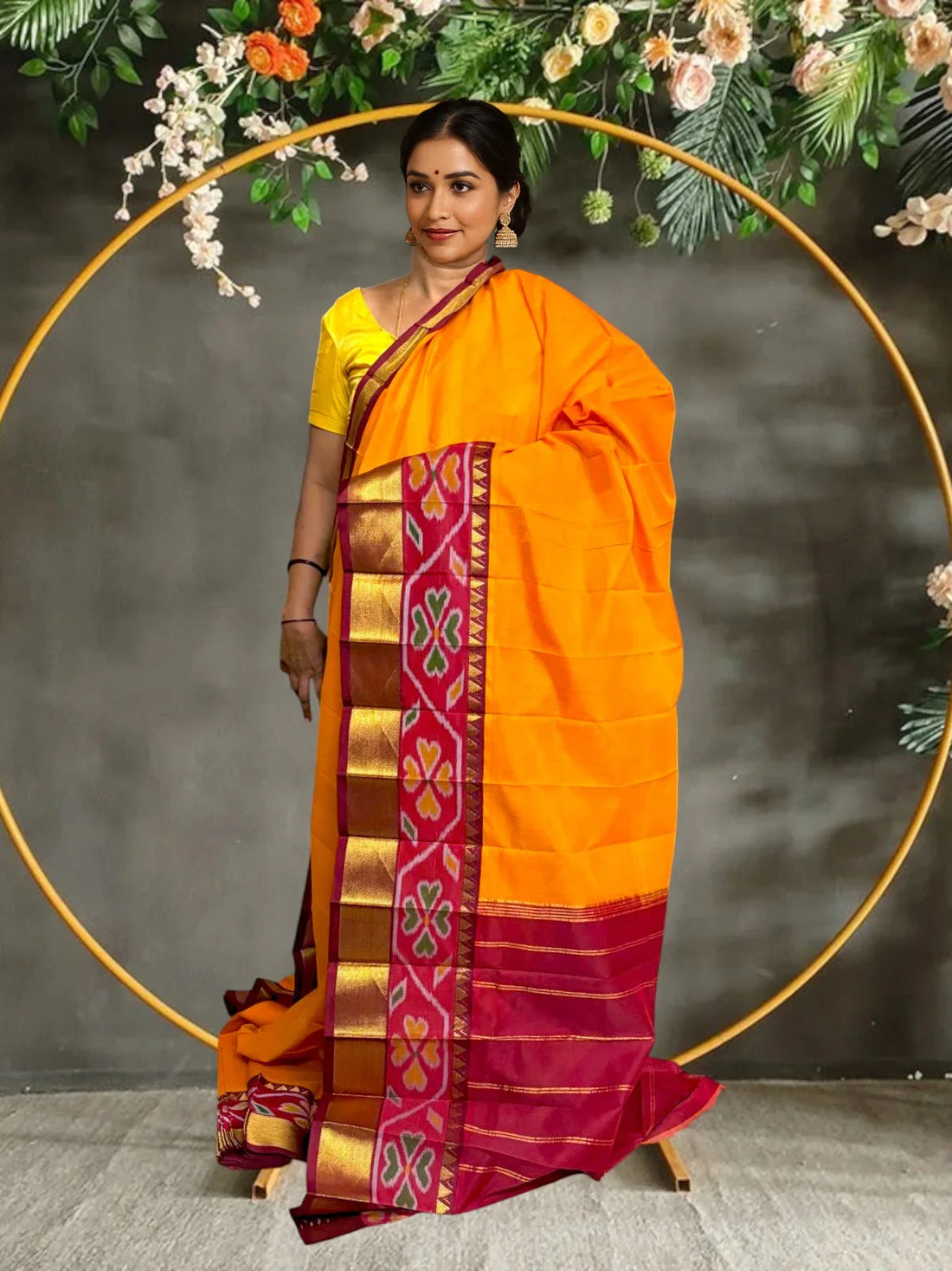 PURE GADWAL COTTON SARI GOLD YELLOW