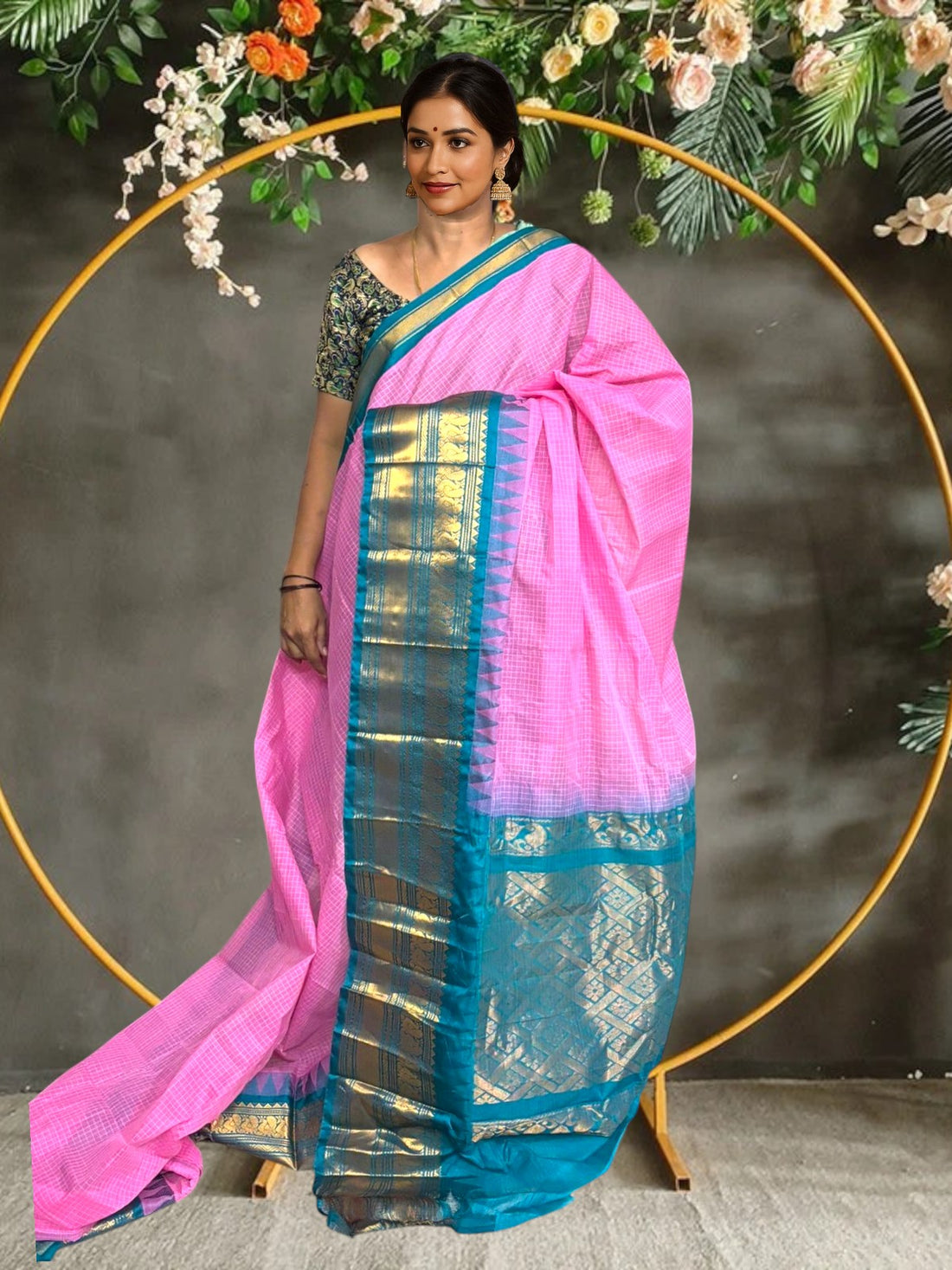 PURE GADWAL COTTON PINK SARI