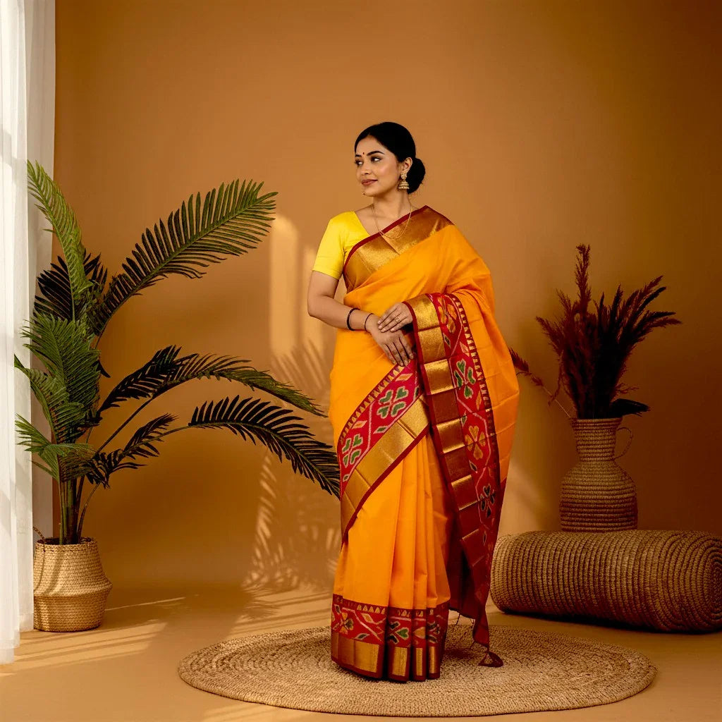 PURE GADWAL COTTON SARI GOLD YELLOW - pochampallysarees.com