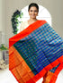 Handmade Gadwal Silk Dupatta – Blue & Green Checkered Body with Vibrant Orange Zari Border | Silk Mark Certified - pochampallysarees.com