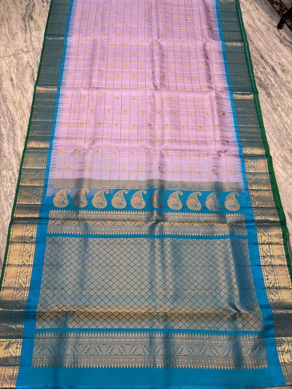 Pure Gadwal Silk Lavender &amp; Teal Blue Saree