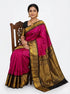 Authentic Pure Gadwal Silk Saree - Radiant Pink with Black & Gold Zari Border | Traditional Wedding & Festive Wear - pochampallysarees.com