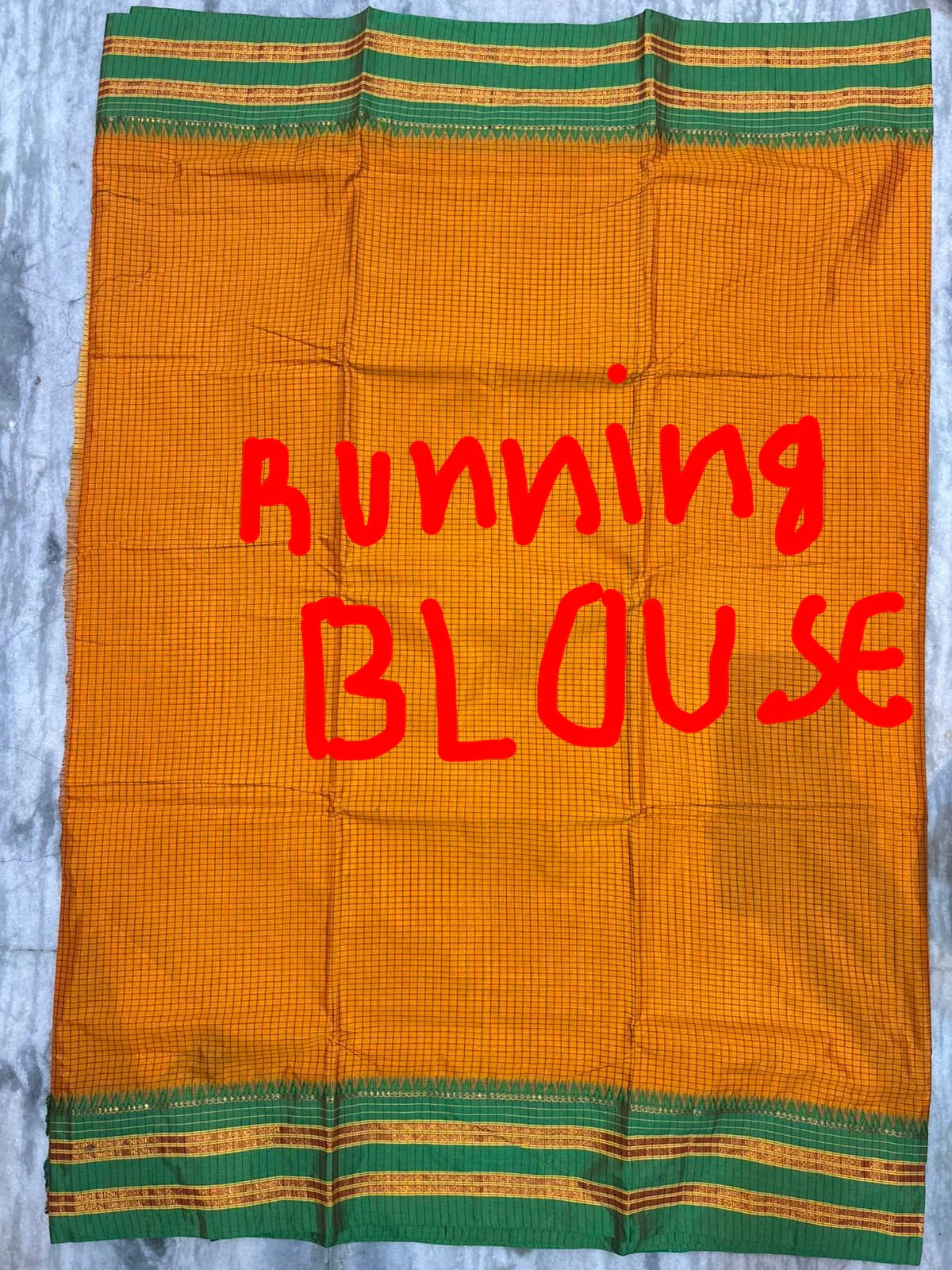 Authentic Mango Yellow &amp; Emerald Green Gadwal Silk Saree | Checkered Handloom Saree with Zari Border - pochampallysarees.com