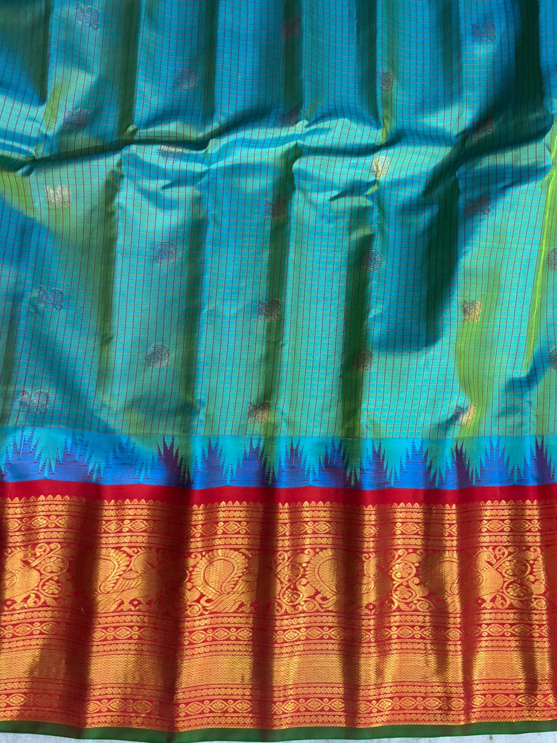 GADWAL SILK SARI DUAL SEA GREEN