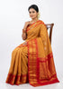 Authentic Pure Gadwal Cotton Saree in Mustard Yellow with Crimson Red Zari Temple Border | Traditional Festive Wear - pochampallysarees.com