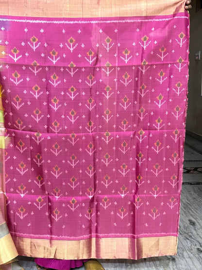 Pure Pochampally Soft Ikat Silk Cream Pink Saree