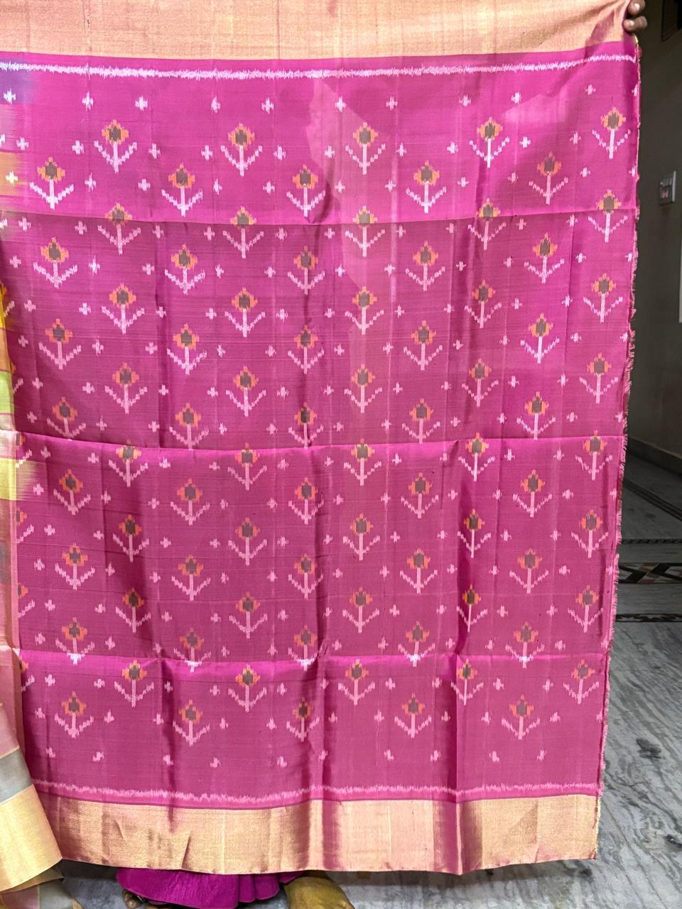 PURE SOFT SILK CREAM WITH PINK SAREE