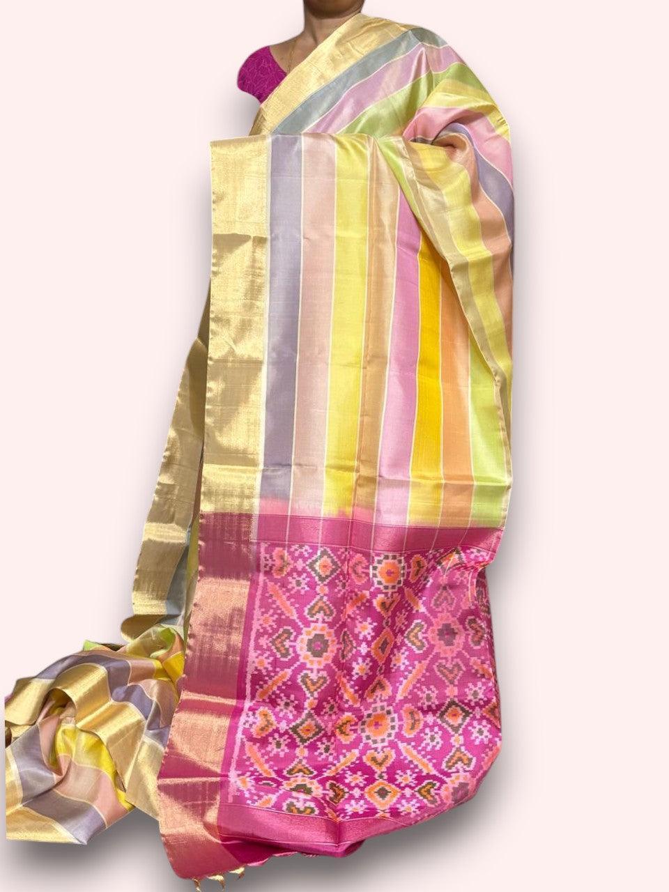 PURE SOFT SILK CREAM WITH PINK SAREE