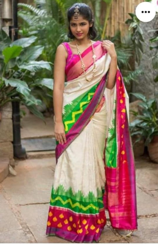 POCHAMPALLY IKAT SILK CREAM SARI