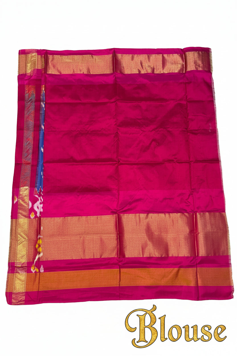 Exquisite Light Blue and Pink Patola Style Ikat Silk Saree - pochampallysarees.com