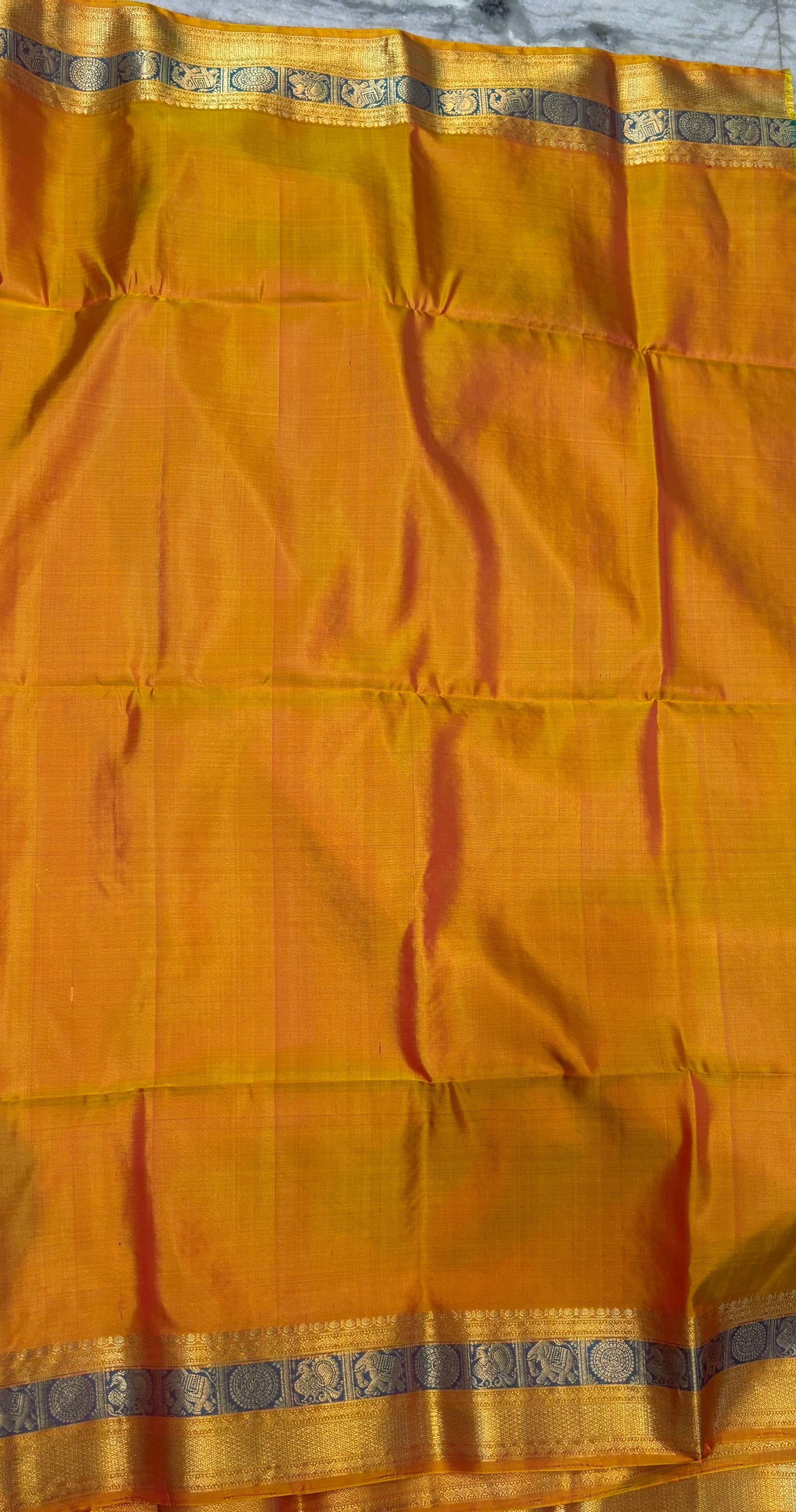 Kanchi Soft Silk Saree in Rani Pink with Mustard Yellow Korvai Border