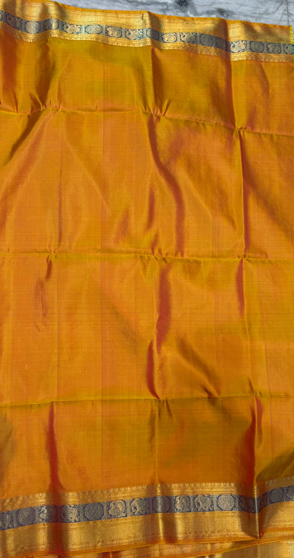 Kanchi Soft Silk Saree in Rani Pink with Mustard Yellow Korvai Border