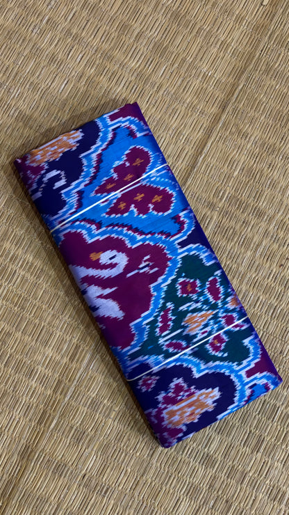Royal Blue &amp; Maroon Patola-Inspired Ikat Silk Saree with Traditional Elephant Motifs - pochampallysarees.com