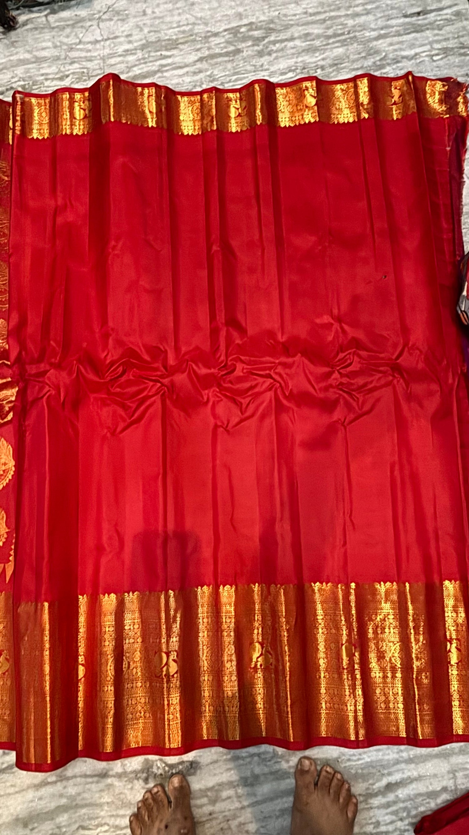 Gadwal Silk Saree - Slate Gray with Red Zari Pallu &amp; Blouse - pochampallysarees.com