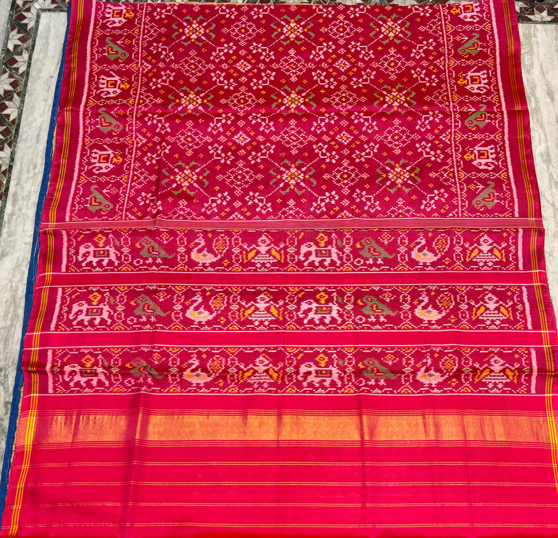 Real Patan Patola Pure Silk Saree with Traditional Nari Kunjar &amp; Popat Motifs