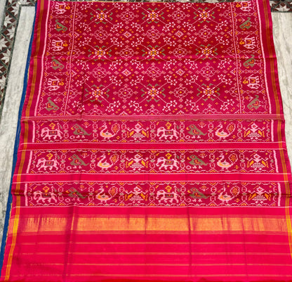 Real Patan Patola Pure Silk Saree with Traditional Nari Kunjar &amp; Popat Motifs