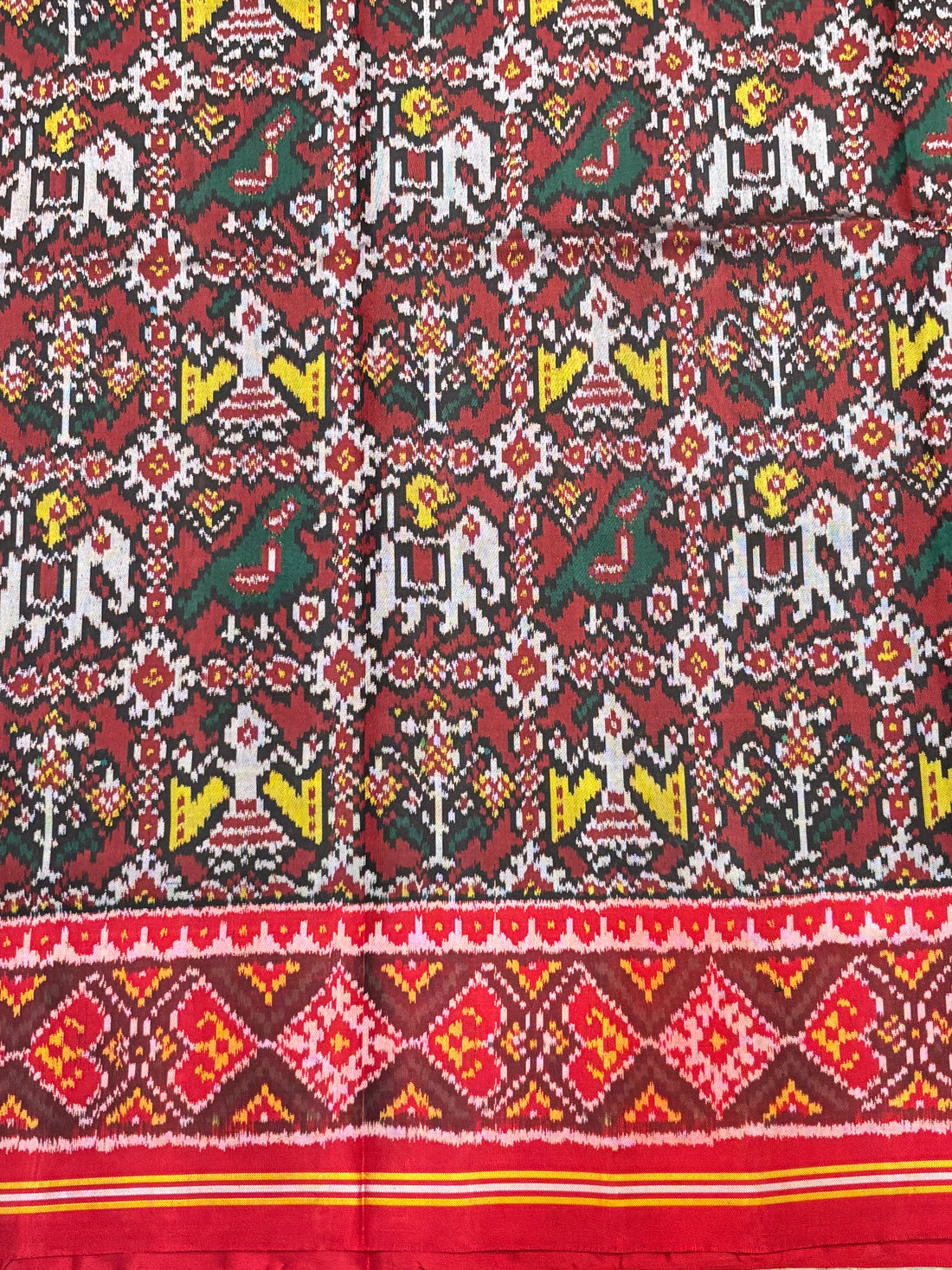 Authentic Crimson Red Handloom Real Ikkat Patola Silk Saree