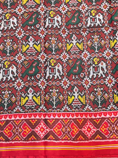 Authentic Crimson Red Handloom Real Ikkat Patola Silk Saree