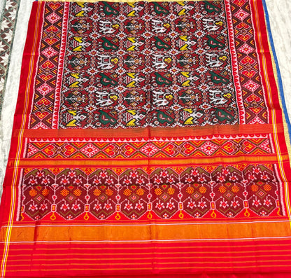 Authentic Crimson Red Handloom Real Ikkat Patola Silk Saree