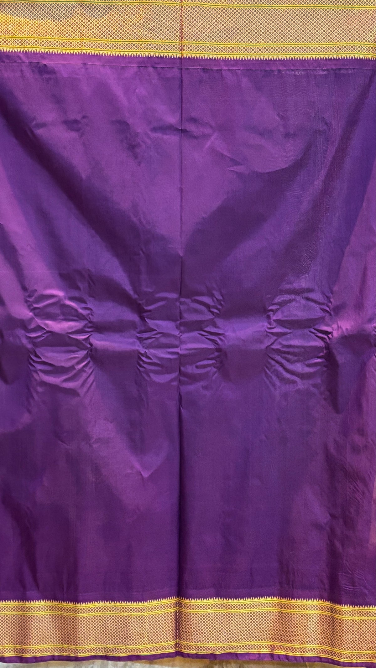 Semi gadwal Silk Traditional Peach-Pink Silk Saree with Purple and Gold Zari Border
